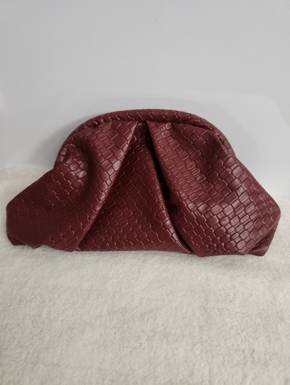 Woven Leather Clutch Bag - Burgundy
